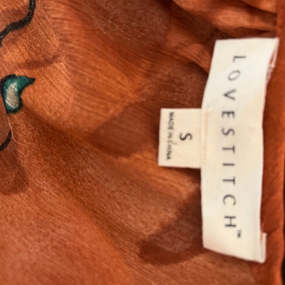 Lovestitch Burnt Orange Floral Button Down Peasant Style Blouse - Picture 8 of 10